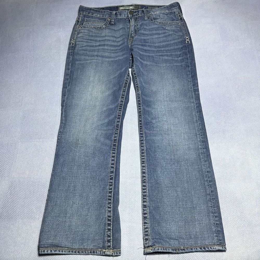 BKE Carter Embroidered Straight Wide Leg Blue Jeans Distressed Size‎ 33x29.5
